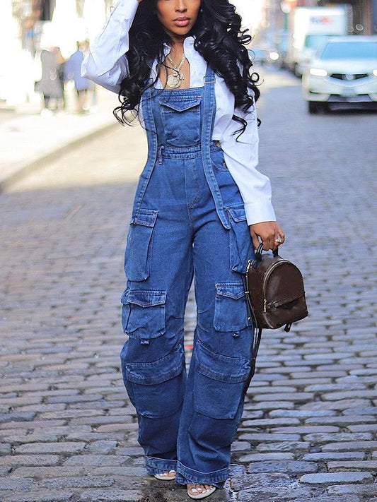 Denim Cargo Pocket Overalls