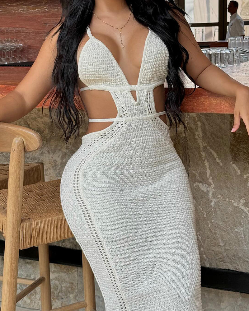 Halterneck Strappy Woven Bodycon Dress White