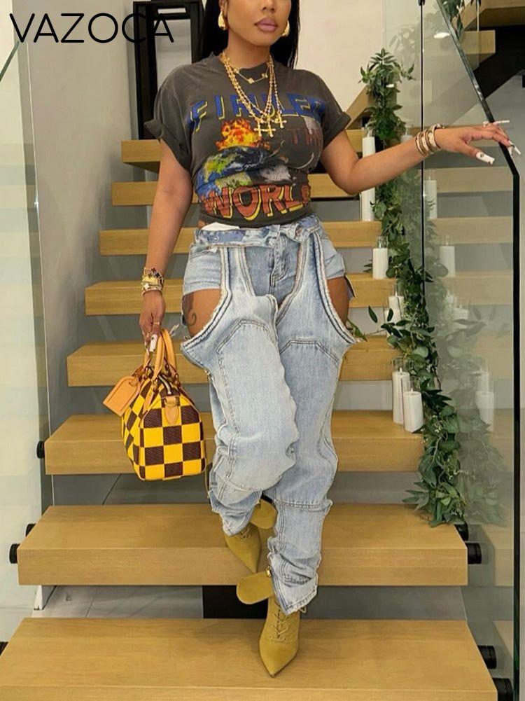 Thigh High Double Denim Jeans