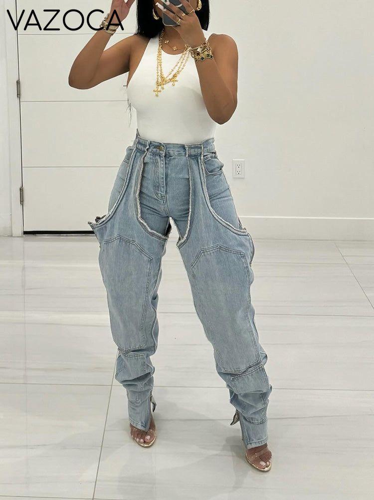 Thigh High Double Denim Jeans