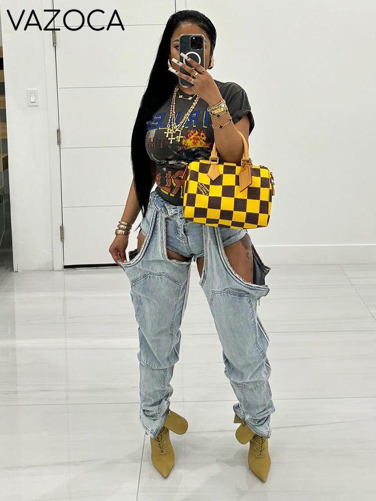 Thigh High Double Denim Jeans