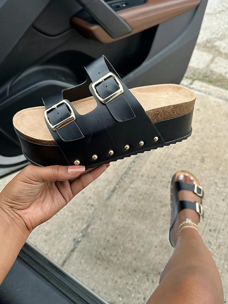 Double Buckle Strap Platform Sandals