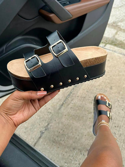 Double Buckle Strap Platform Sandals
