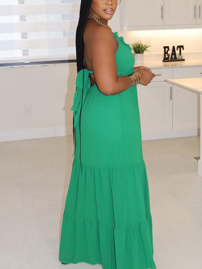 Halter Tie Waist Maxi Dress