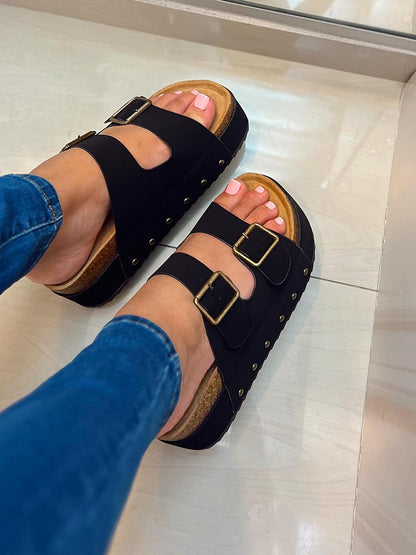 Double Buckle Strap Platform Sandals