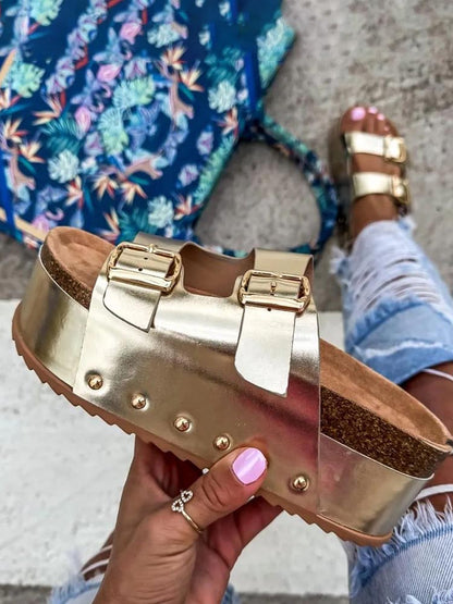 Double Buckle Strap Platform Sandals