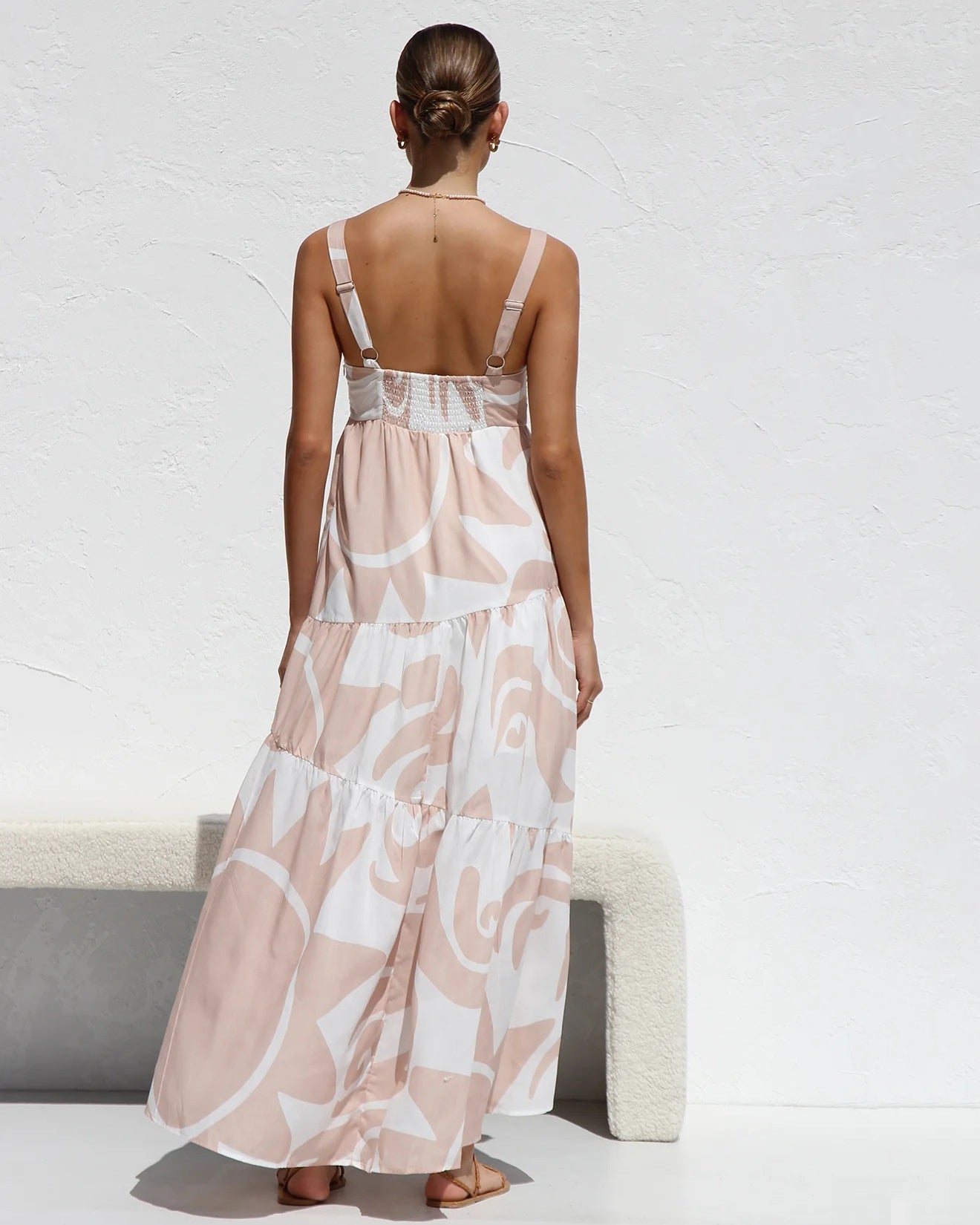 Simple Printed Suspender Maxi Dress with Large Skirt