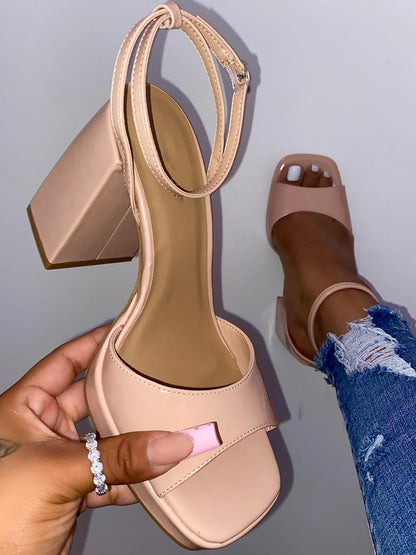 Leather Chunky Heel Sandals