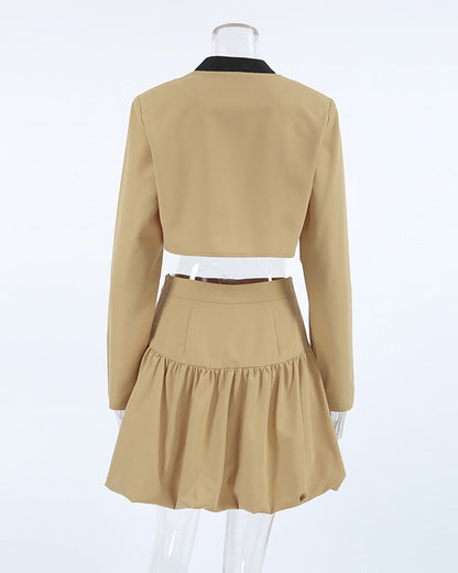 Windbreaker Lapel-Baring Bud Skirt Suit