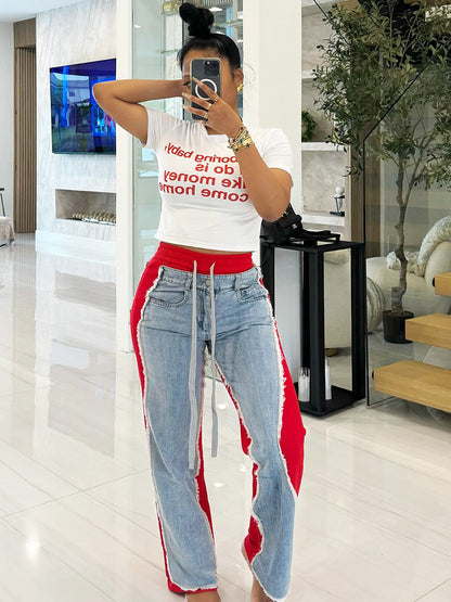 Contrast Denim Joggers