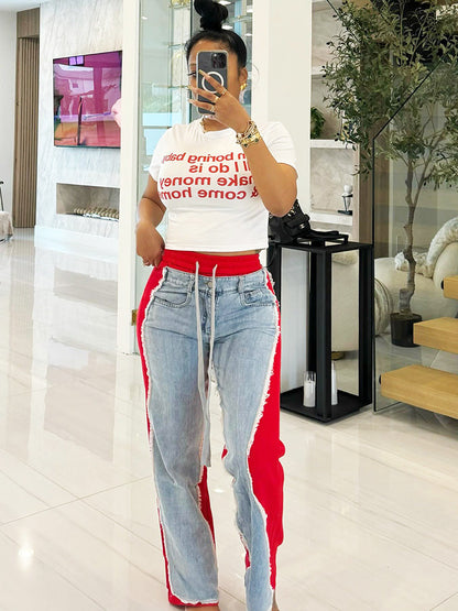 Contrast Denim Joggers