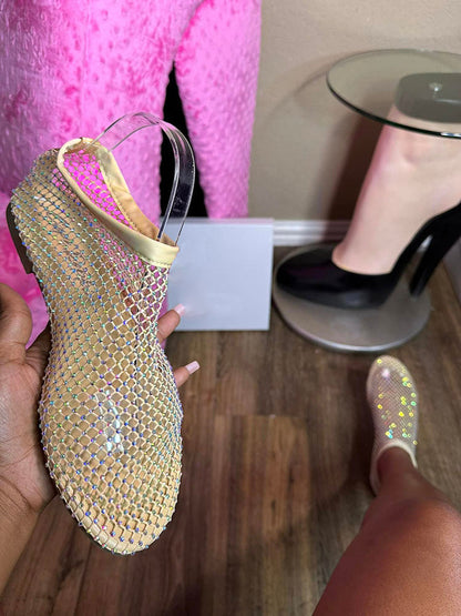 Rhinestone Mesh Flat Sandals