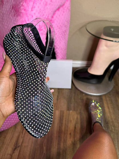 Rhinestone Mesh Flat Sandals