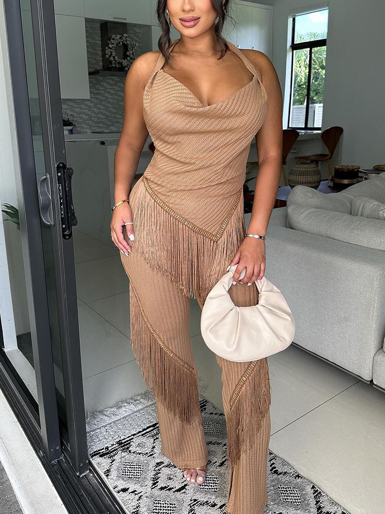 Fringe Halter Top & Pants Set