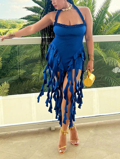 Ruffle Trim Halter Dress