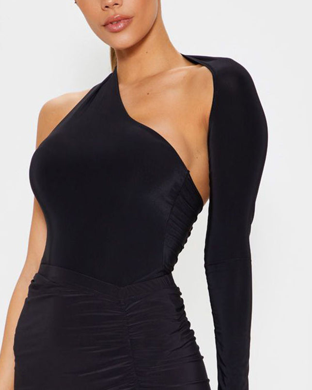 Sexy One Shoulder Bodysuit Milk Silk High Elastic Top