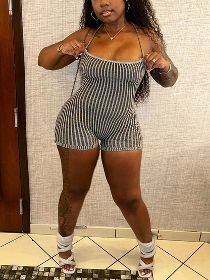 Strap Backless Ribbed Knit Romper