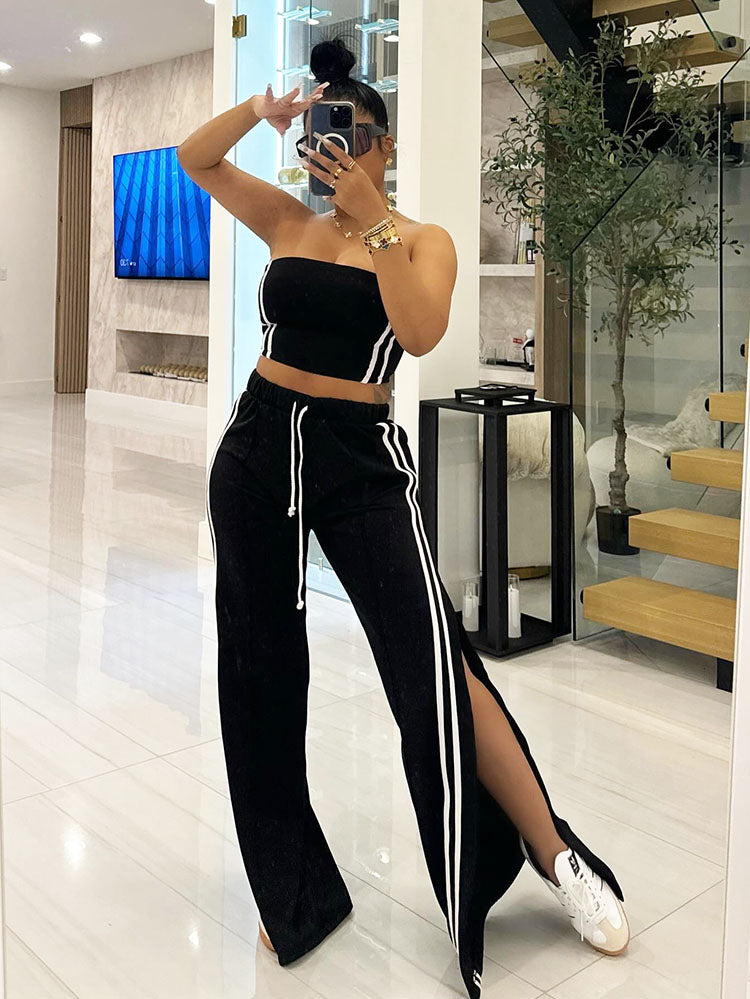 Striped Tube Top & Wide Pants Set