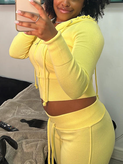 Contrast Lacing Hood & Flare Pants Set