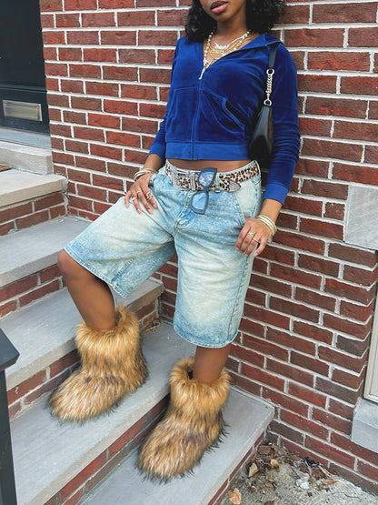 Fluffy Faux Fur Mid-Calf Booties