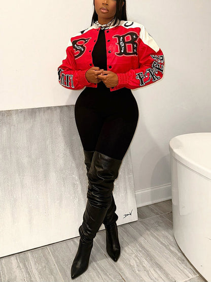 Contrast Cropped Faux Leather Jacket