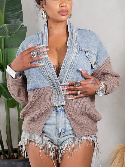 Knitted Denim Patchwork Cardigan