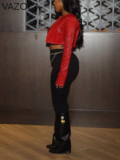 Croc-Embossed Crop Jacket