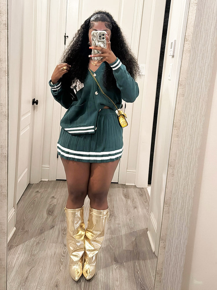 Knit Button Cardigan & Skirt Set