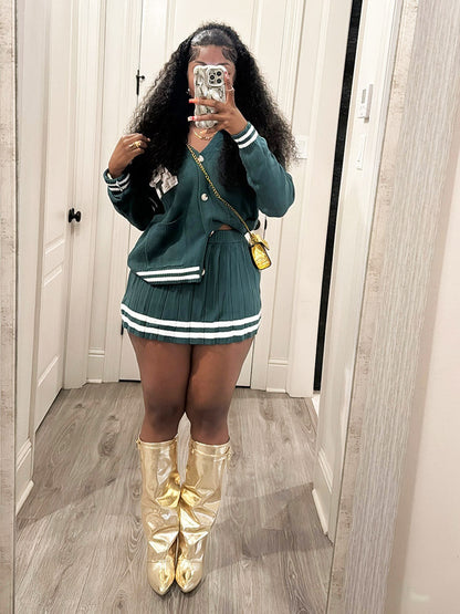 Knit Button Cardigan & Skirt Set