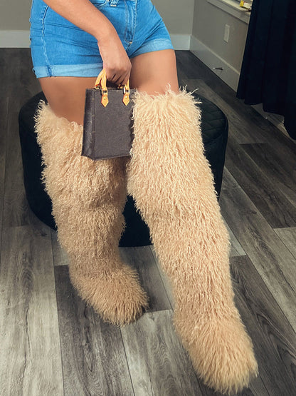 Thigh High Mongolian Fur Boots
