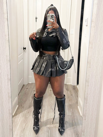 Leather Bolero Jacket & Skirt Set