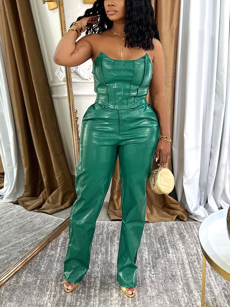 Leather Tube Top & Pants Set