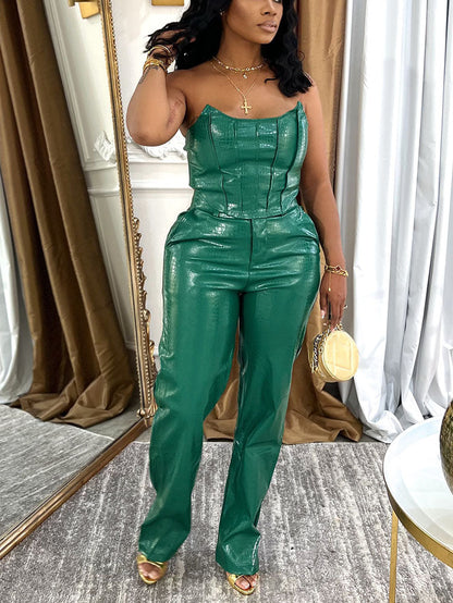 Leather Tube Top & Pants Set