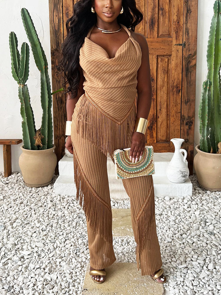 Fringe Halter Top & Pants Set