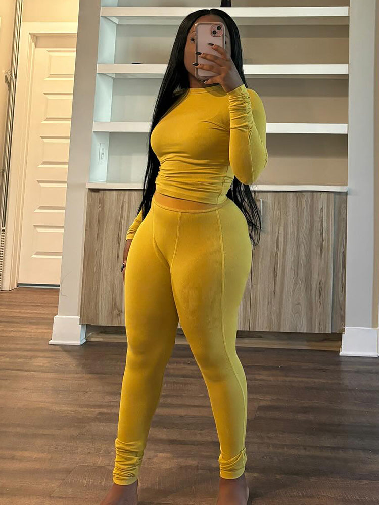 Basic Loungewear Crop Top & Leggings Set