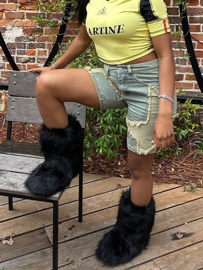 Fluffy Faux Fur Mid-Calf Booties