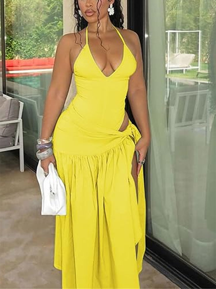 Halter Top Split Maxi Skirt Set