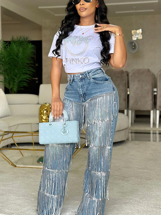 Sequin Fringe Jeans