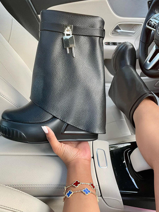 Lock & Key Leather Wedge Boots