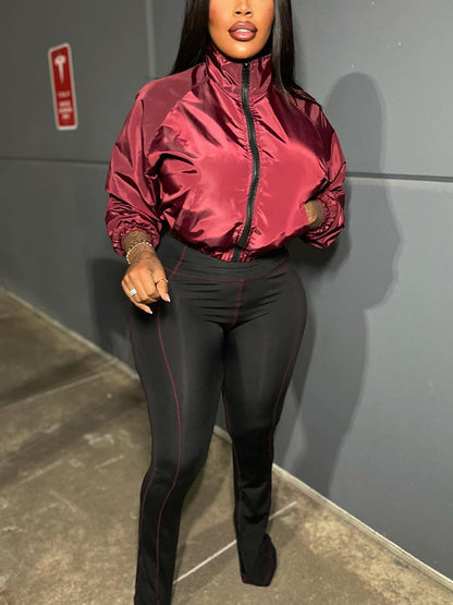 Contrast Windbreaker Jacket & Leggings Set
