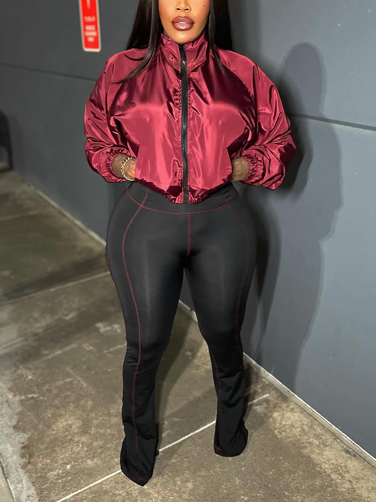 Contrast Windbreaker Jacket & Leggings Set