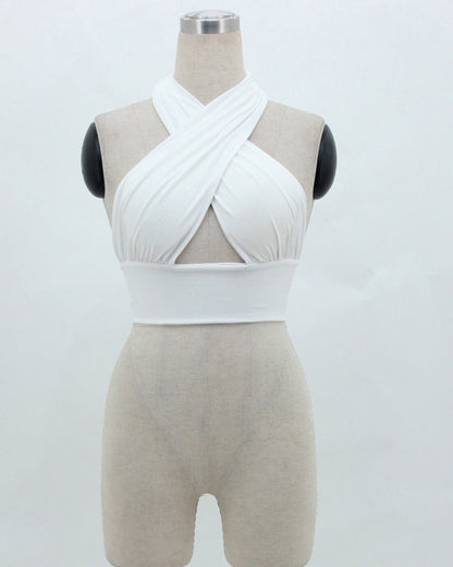 Sleeveless Open Back Cutout Front Crossover Tube Top