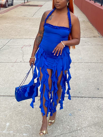 Ruffle Trim Halter Dress