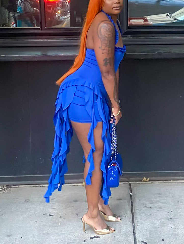 Ruffle Trim Halter Dress