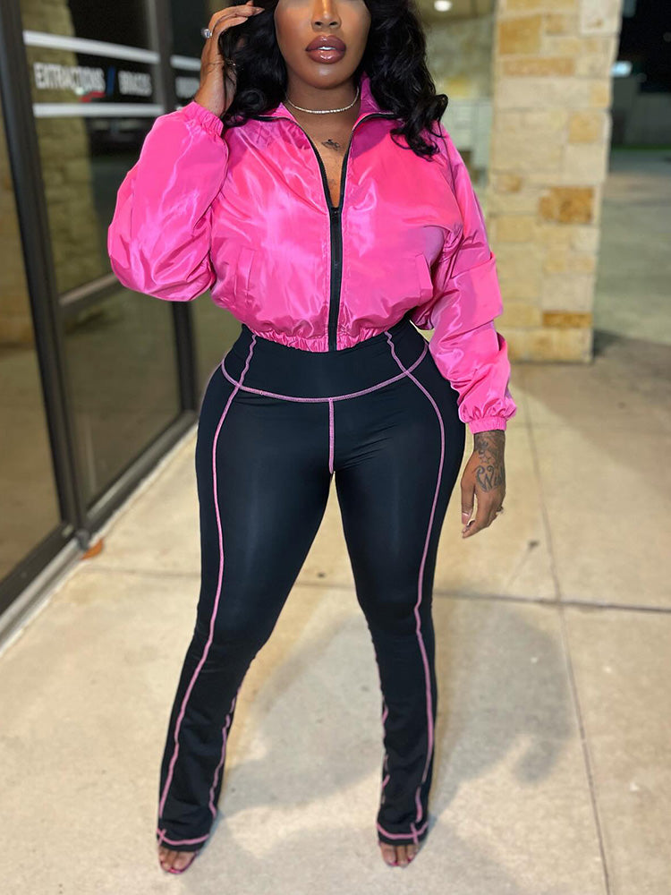 Contrast Windbreaker Jacket & Leggings Set