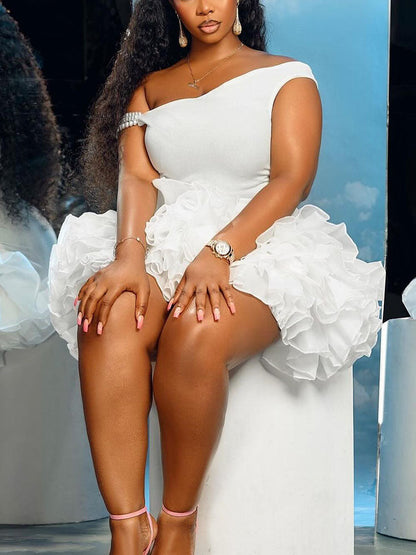 Pearl One-Shoulder Ruffle Dress