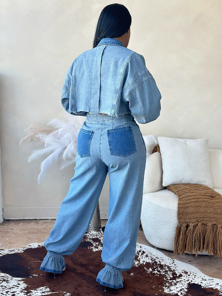 Contrast Cropped Jacket & Pant Set