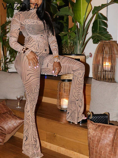 Mesh Crop Top & Flared Pants Set