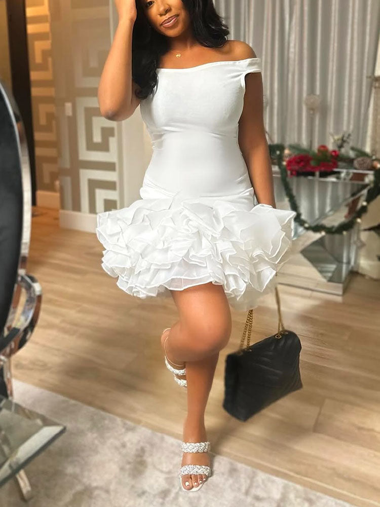 Pearl One-Shoulder Ruffle Dress