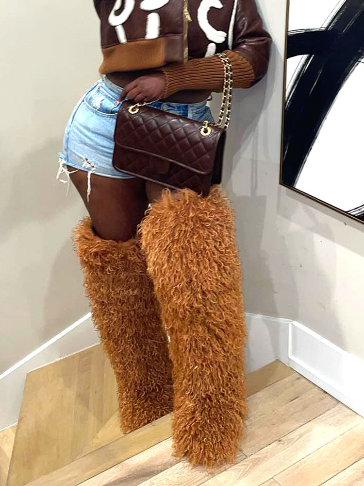 Thigh High Mongolian Fur Boots